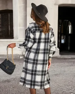 Czarna długa koszula damska w kratę Bluzki / Koszule / Koszulki