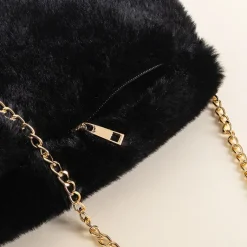 Online Czarna futrzana torebka na ramię Damskie Wieczorowe|Małe Torebki