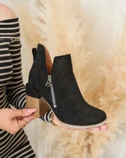 Discount Czarne ażurowe botki na słupku Veviret Botki Bez Ocieplenia|Botki Na Słupku