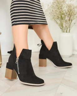 Discount Czarne ażurowe botki na słupku Veviret Botki Bez Ocieplenia|Botki Na Słupku