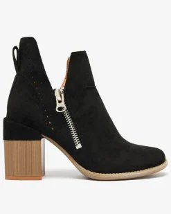 Discount Czarne ażurowe botki na słupku Veviret Botki Bez Ocieplenia|Botki Na Słupku