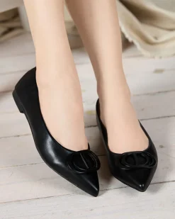 Discount Czarne baleriny damskie w szpic z ozdobą na nosku Manico Buty Na Wielkie Wyjście|Baleriny Klasyczne