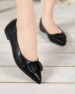 Discount Czarne baleriny damskie w szpic z ozdobą na nosku Manico Buty Na Wielkie Wyjście|Baleriny Klasyczne