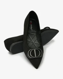 New Czarne baleriny damskie w szpic z ozdobą na nosku Tidita Baleriny Klasyczne