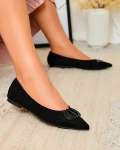 New Czarne baleriny damskie w szpic z ozdobą na nosku Tidita Baleriny Klasyczne