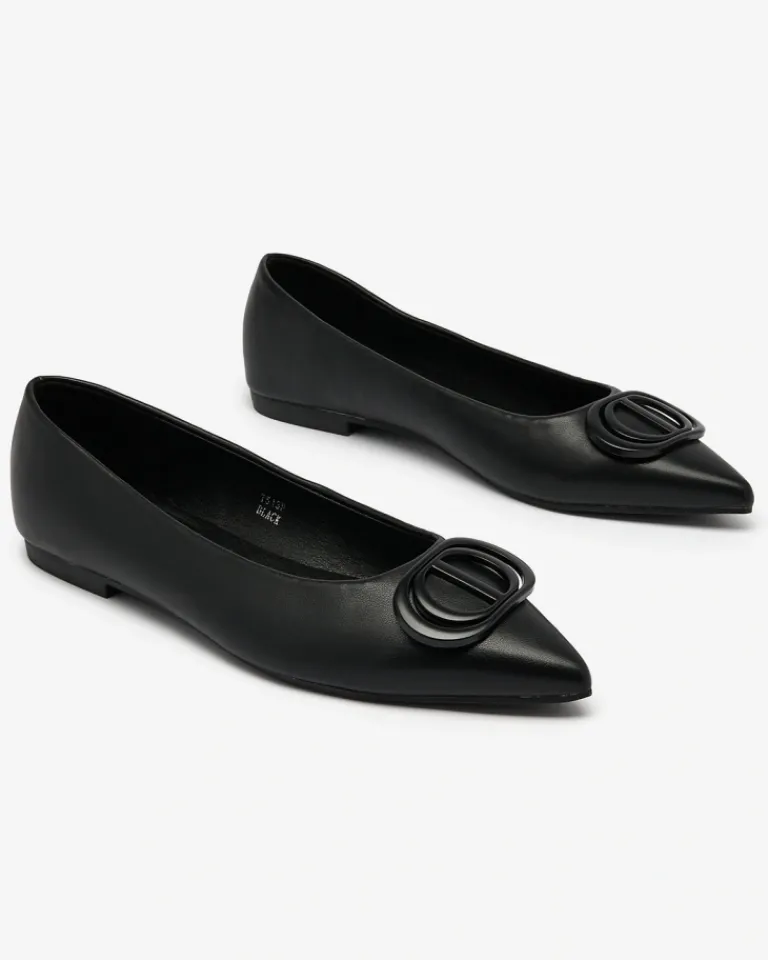 Best Czarne baleriny damskie w szpic z ozdobą na nosku Manixy Baleriny Klasyczne