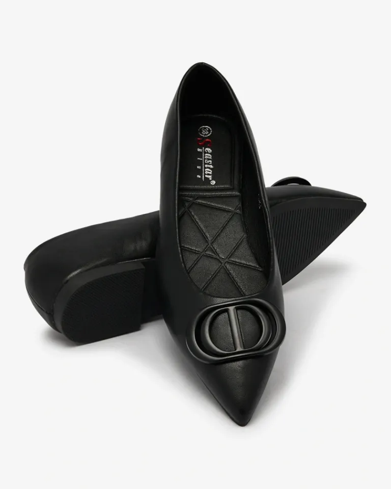 Best Czarne baleriny damskie w szpic z ozdobą na nosku Manixy Baleriny Klasyczne