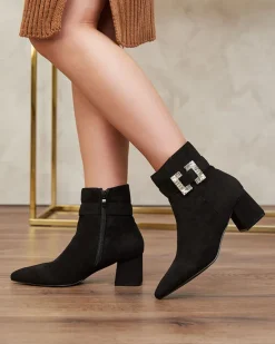 Hot Czarne botki damskie na niskim słupku Masemart Botki Bez Ocieplenia|Botki Na Słupku