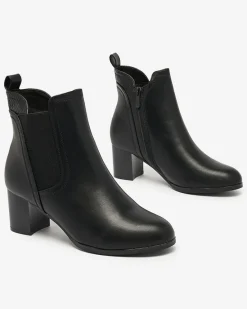 Hot Czarne botki damskie na niskim słupku Nejerya Botki Z Grubym Ociepleniem|Botki Na Słupku