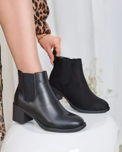 Online Czarne botki damskie na słupku Nanhelyna Botki Z Delikatnym Ociepleniem|Botki Na Słupku