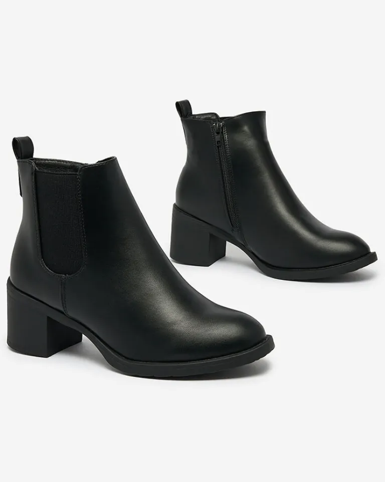 Online Czarne botki damskie na słupku Nanhelyna Botki Z Delikatnym Ociepleniem|Botki Na Słupku