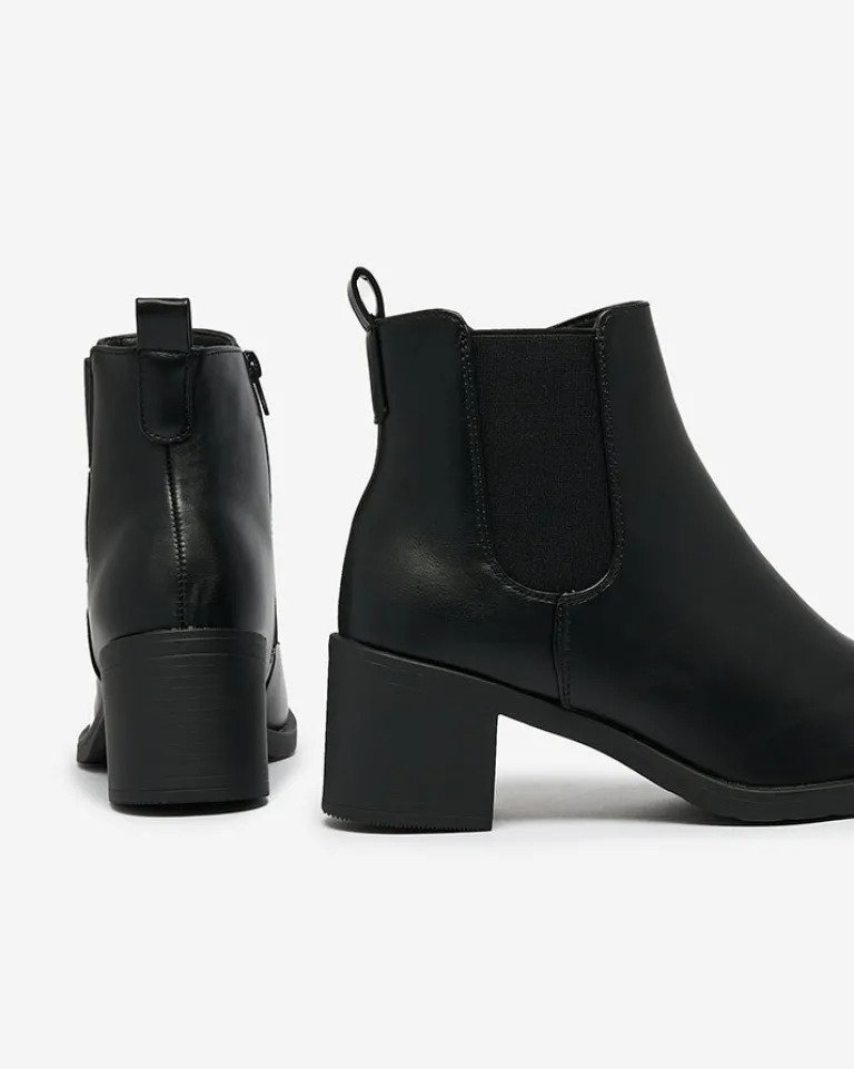 Online Czarne botki damskie na słupku Nanhelyna Botki Z Delikatnym Ociepleniem|Botki Na Słupku