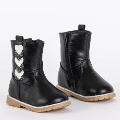 Sale Czarne botki dziewczęce z ozdobną cholewką Nokimi Dziewczęce