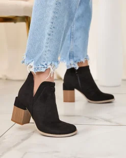 Sale Czarne botki na kwadratowym obcasie Lemere Botki Bez Ocieplenia|Botki Na Słupku