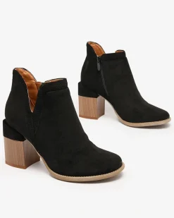 Sale Czarne botki na kwadratowym obcasie Lemere Botki Bez Ocieplenia|Botki Na Słupku