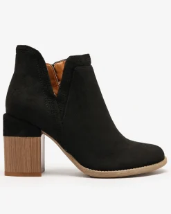 Sale Czarne botki na kwadratowym obcasie Lemere Botki Bez Ocieplenia|Botki Na Słupku