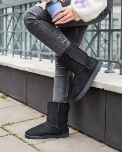 Outlet Czarne buty a'la śniegowce damskie Leaner Śniegowce|Botki Z Delikatnym Ociepleniem