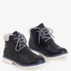 Discount Czarne chłopięce ocieplane trzewiki Tiptop Chłopięce
