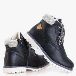Discount Czarne chłopięce ocieplane trzewiki Tiptop Chłopięce