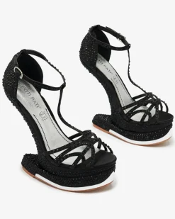 New Czarne czółenka damskie z cyrkoniami Nekko Klasyczne|Sandały Na Koturnie