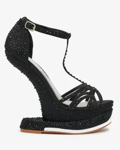 New Czarne czółenka damskie z cyrkoniami Nekko Klasyczne|Sandały Na Koturnie