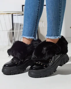 Best Czarne damskie sznurowane buty a'la śniegowce Fentes Śniegowce