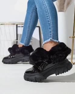 Best Czarne damskie sznurowane buty a'la śniegowce Fentes Śniegowce