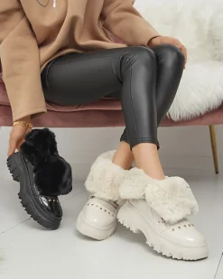 Best Czarne damskie sznurowane buty a'la śniegowce Fentes Śniegowce