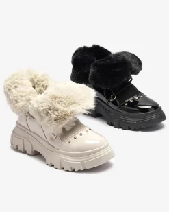 Best Czarne damskie sznurowane buty a'la śniegowce Fentes Śniegowce