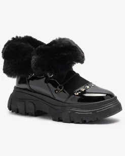 Best Czarne damskie sznurowane buty a'la śniegowce Fentes Śniegowce