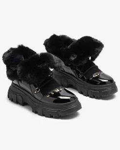 Best Czarne damskie sznurowane buty a'la śniegowce Fentes Śniegowce