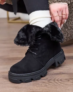 New Czarne damskie sznurowane botki Cavenma Botki Z Delikatnym Ociepleniem|Botki Sznurowane
