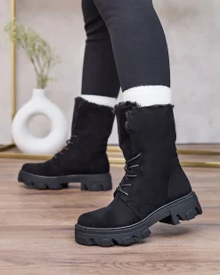 New Czarne damskie sznurowane botki Cavenma Botki Z Delikatnym Ociepleniem|Botki Sznurowane