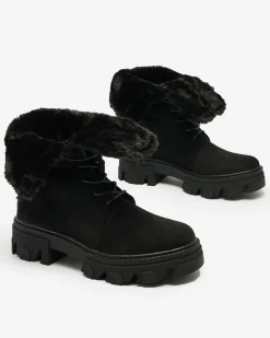 New Czarne damskie sznurowane botki Cavenma Botki Z Delikatnym Ociepleniem|Botki Sznurowane