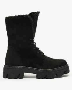 New Czarne damskie sznurowane botki Cavenma Botki Z Delikatnym Ociepleniem|Botki Sznurowane