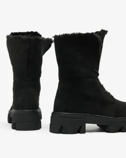 New Czarne damskie sznurowane botki Cavenma Botki Z Delikatnym Ociepleniem|Botki Sznurowane