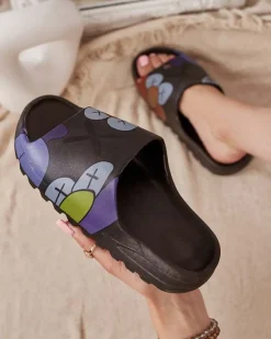 New Czarne damskie klapki Elmino Klapki Basenowe|Klapki Płaskie