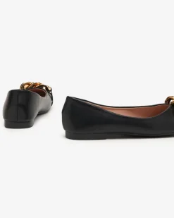 Clearance Czarne damskie eko-skórzane balerinki ze złotą ozdobą Gassi Baleriny Klasyczne