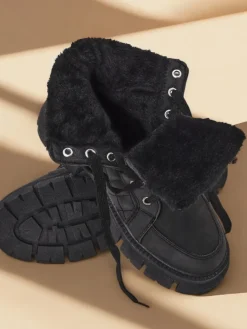 Clearance Czarne damskie ocieplane botki typu trapery Hogenaf Trapery|Botki Z Delikatnym Ociepleniem