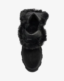 Clearance Czarne damskie eko-zamszowe botki z łańcuszkiem Videric Botki Z Delikatnym Ociepleniem|Botki Na Płaskim Obcasie