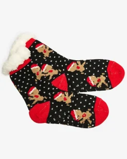 New Czarne damskie skarpetki ze świątecznym wzorem Skarpetki