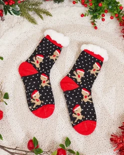 New Czarne damskie skarpetki ze świątecznym wzorem Skarpetki