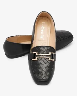 Clearance Czarne damskie mokasyny Bulerol Półbuty|Mokasyny Na Płaskiej Podeszwie