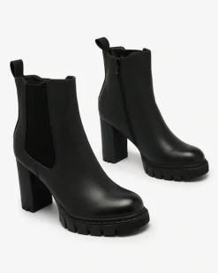 Best Czarne damskie botki na wysokim obcasie Seihay Botki Z Delikatnym Ociepleniem|Botki Na Słupku