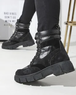 Clearance Czarne damskie nieocieplane botki typu trapery Kasemi Trapery|Botki Bez Ocieplenia