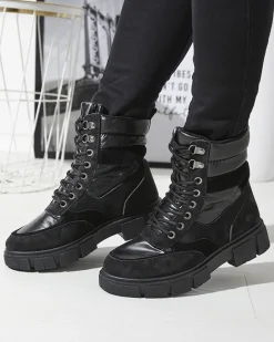 Clearance Czarne damskie nieocieplane botki typu trapery Kasemi Trapery|Botki Bez Ocieplenia