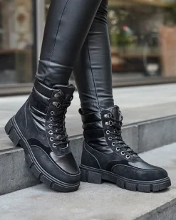 Clearance Czarne damskie nieocieplane botki typu trapery Kasemi Trapery|Botki Bez Ocieplenia