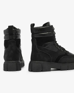 Clearance Czarne damskie nieocieplane botki typu trapery Kasemi Trapery|Botki Bez Ocieplenia