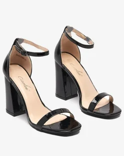 Hot Czarne damskie sandały na słupku Whopso Buty Na Wielkie Wyjście|Sandały Na Słupku