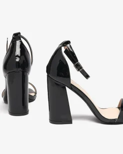 Hot Czarne damskie sandały na słupku Whopso Buty Na Wielkie Wyjście|Sandały Na Słupku